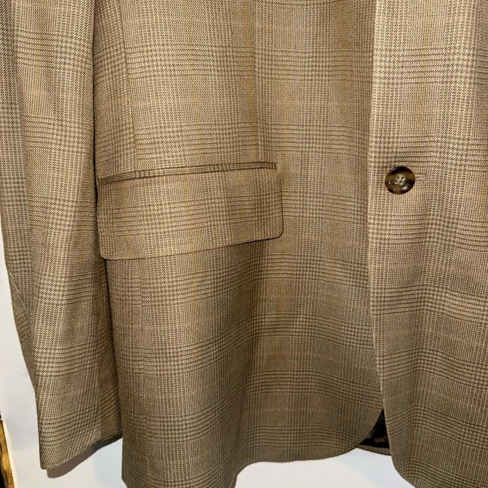 Oscar de la Renta Beige Checkered Blazer 100% Silk 44L